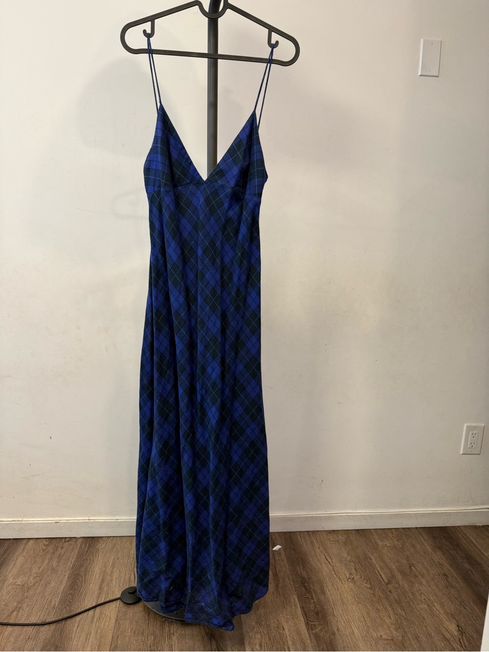 Zara Blue and Black Plaid Slip Dress with Spaghetti Straps